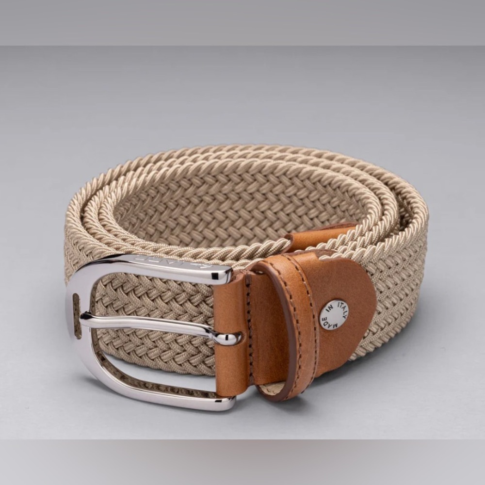 Iago Italia Stretch Woven Belt, Equestrian, Beige, 35”, New With Tags!